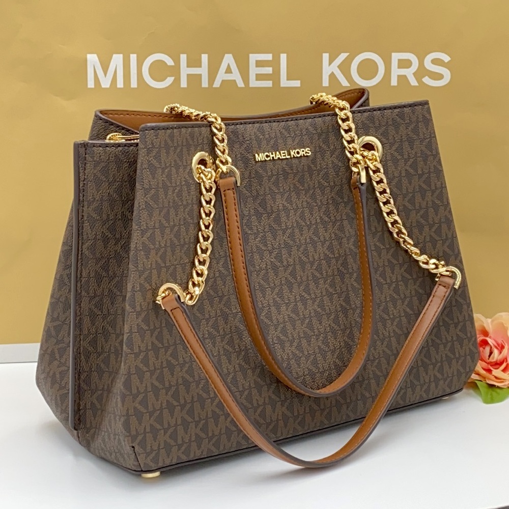 MICHAEL KORS TEAGEN LG LONG DROP SATCHEL BROWN - Picture 4 of 16